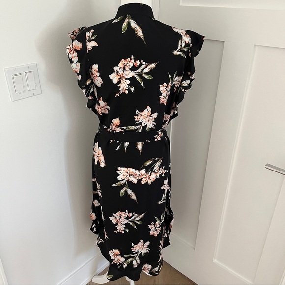 EUC Ralph Lauren Black & Orange Floral Dress Ruffled-Hem Crepe Dress Sz 10 *Q18 - Picture 4 of 7